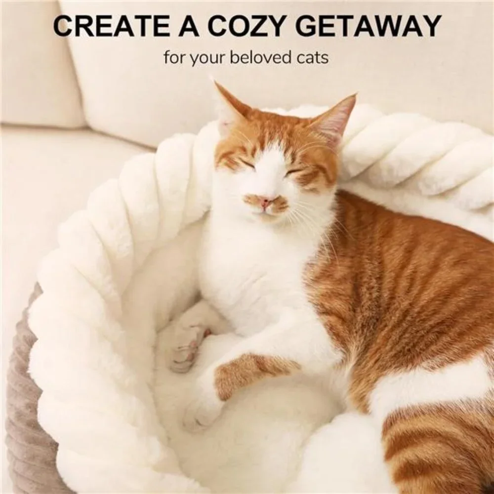 Calming Donut Cat Beds, Plush Faux Fur & Corduroy Beds